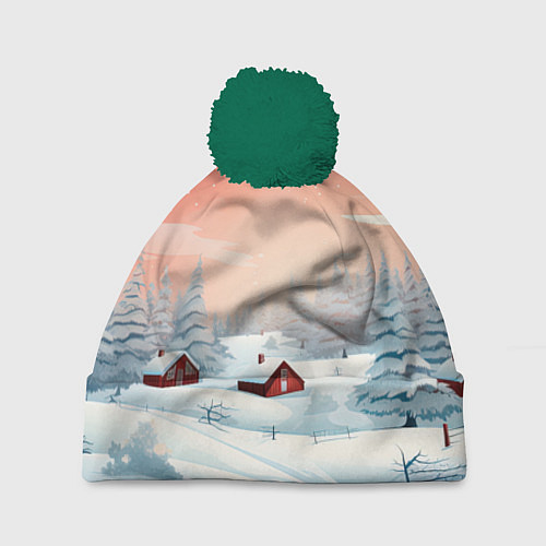 Шапка c помпоном Погружение в зимнюю атмосферу / 3D-Зеленый – фото 1