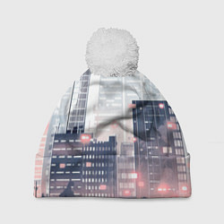 Шапка с помпоном Безмятежный город, цвет: 3D-белый