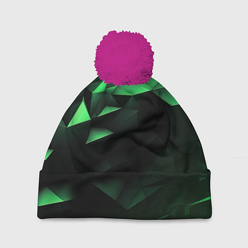 Шапка c помпоном Видение зеленого в абстракции / 3D-Малиновый – фото 1