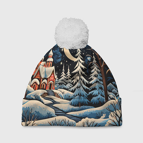 Шапка c помпоном Морозное утро / 3D-Белый – фото 1
