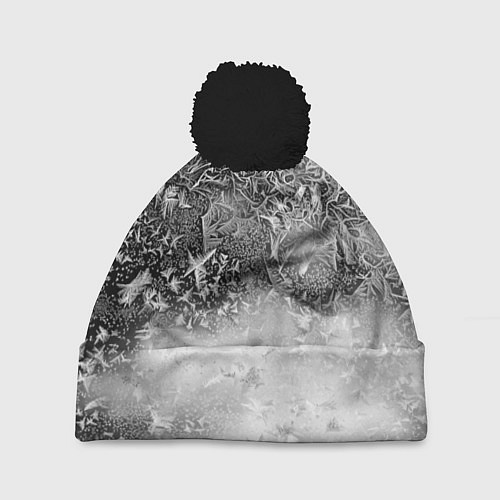 Шапка c помпоном Серый лёд и снежинки / 3D-Черный – фото 1