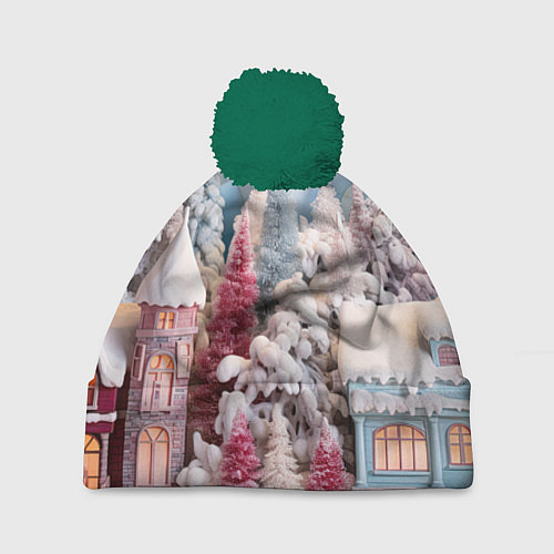 Шапка c помпоном Рождественские огни на деревьях / 3D-Зеленый – фото 1