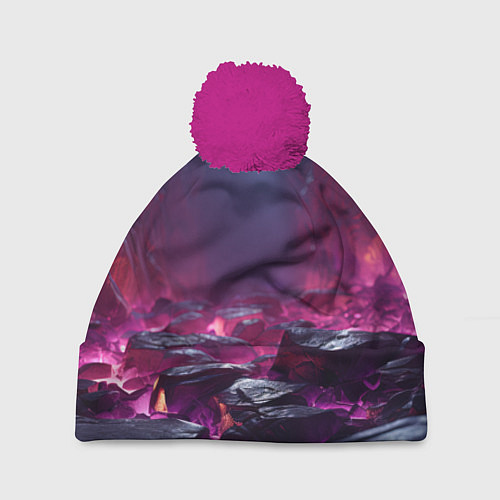Шапка c помпоном Абстрактные фрагменты / 3D-Малиновый – фото 1