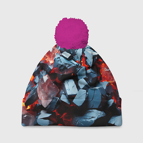 Шапка c помпоном Янтарные камни асбтракция / 3D-Малиновый – фото 1