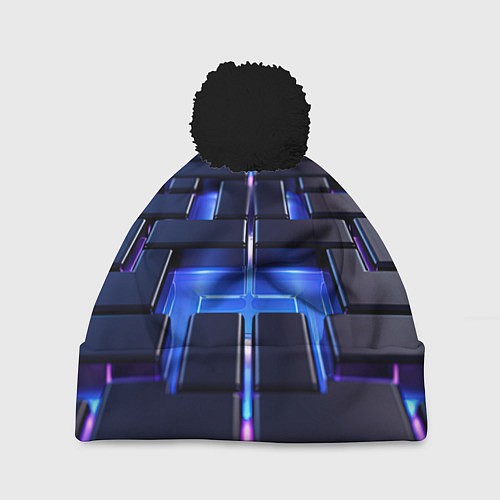 Шапка c помпоном Плиты абстракции / 3D-Черный – фото 1