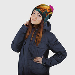 Шапка с помпоном Геометрическая огненная яма иллюзия, цвет: 3D-малиновый — фото 2