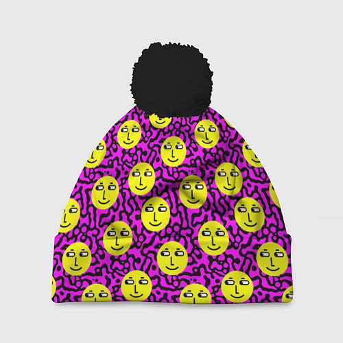 Шапка c помпоном Smiley face on violet / 3D-Черный – фото 1