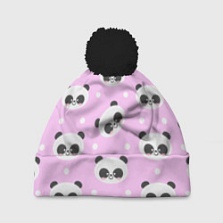 Шапка с помпоном Милая улыбающаяся панда, цвет: 3D-черный