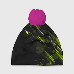 Шапка с помпоном Зеленая краска на черном фоне, цвет: 3D-малиновый