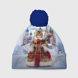 Шапка с помпоном Новогодняя кошечка в пальто, цвет: 3D-тёмно-синий