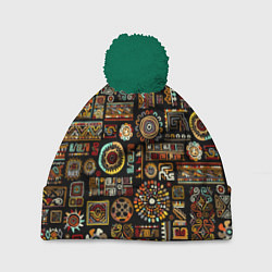 Шапка с помпоном Африканский этнический орнамент, цвет: 3D-зеленый