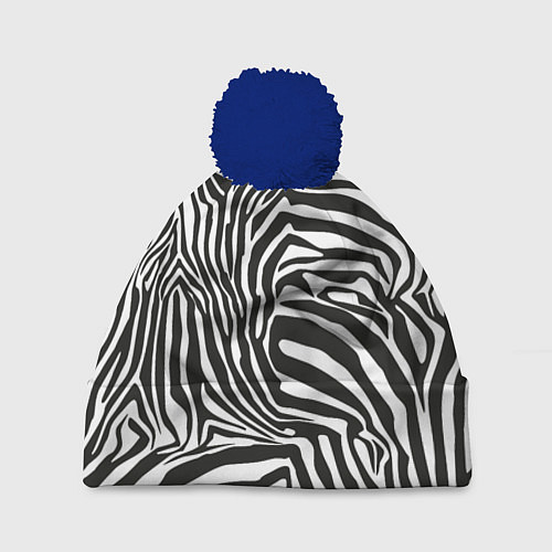 Шапка c помпоном Шкура зебры черно - белая графика / 3D-Тёмно-синий – фото 1