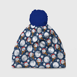 Шапка с помпоном Весёлые снеговики - паттерн, цвет: 3D-тёмно-синий