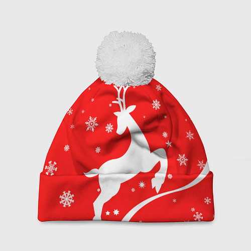 Шапка c помпоном Christmas deer / 3D-Белый – фото 1