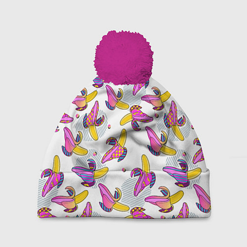 Шапка c помпоном Разноцветный банан / 3D-Малиновый – фото 1
