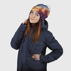 Шапка с помпоном Оранжевая небула космос, цвет: 3D-белый — фото 2