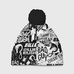 Шапка с помпоном Billie Eilish чернобелые битва лого, цвет: 3D-черный