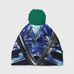 Шапка с помпоном Синяя и черная конструкция абстракция, цвет: 3D-зеленый