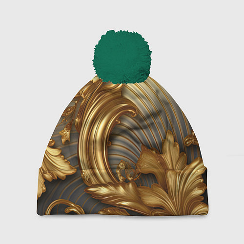 Шапка c помпоном Золотая текстура и абстракции / 3D-Зеленый – фото 1