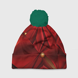 Шапка с помпоном Красный материал со складками, цвет: 3D-зеленый