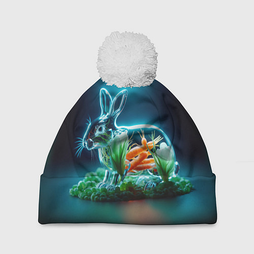 Шапка c помпоном Прозрачный стеклянный кролик с овощами / 3D-Белый – фото 1