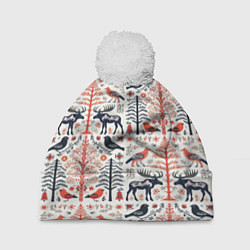 Шапка с помпоном Лесной орнамент, цвет: 3D-белый