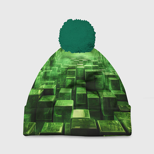 Шапка c помпоном Зеленые квадраты в лабиринте / 3D-Зеленый – фото 1