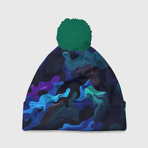 Шапка c помпоном Камуфляж из разноцветных красок / 3D-Зеленый – фото 1