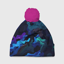 Шапка с помпоном Камуфляж из разноцветных красок, цвет: 3D-малиновый