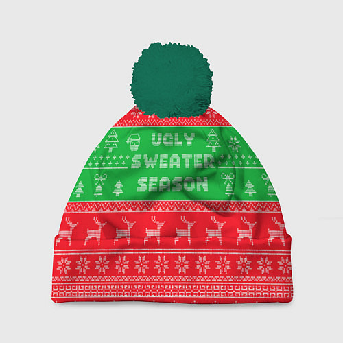 Шапка c помпоном Ужасный новогодний свитер / 3D-Зеленый – фото 1