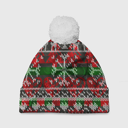 Шапка c помпоном Вязанный орнамент узор / 3D-Белый – фото 1