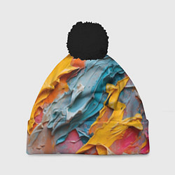 Шапка с помпоном Абстрактная живопись акрилом, цвет: 3D-черный