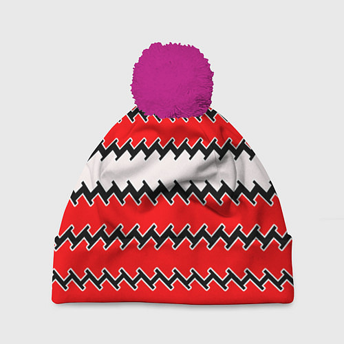 Шапка c помпоном White and red stripes / 3D-Малиновый – фото 1