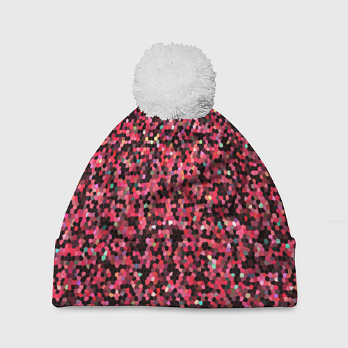 Шапка c помпоном Мелкая мозаика розовый / 3D-Белый – фото 1