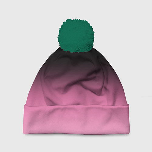 Шапка c помпоном Черно-розовый градиент / 3D-Зеленый – фото 1