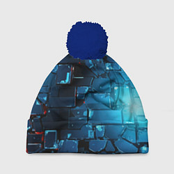 Шапка с помпоном Синие абстрактные плиты, цвет: 3D-тёмно-синий