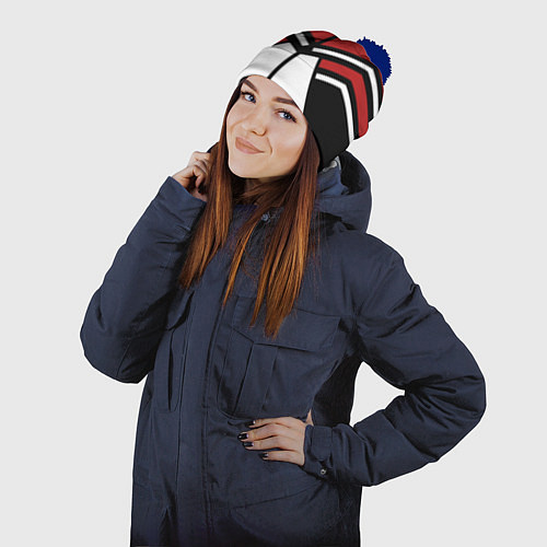 Шапка c помпоном Советский спорт с полосами / 3D-Тёмно-синий – фото 2