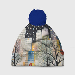 Шапка с помпоном Новогодний ночной город, цвет: 3D-тёмно-синий