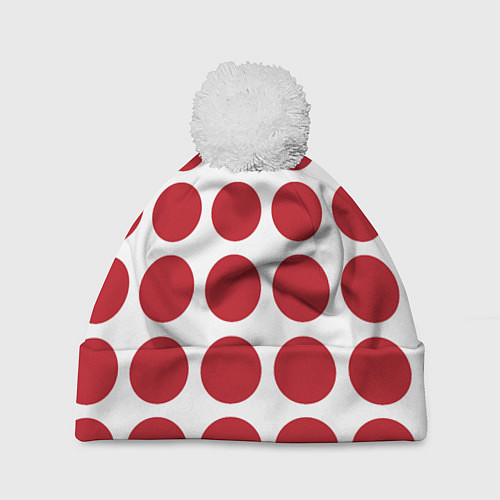 Шапка c помпоном Красные круги / 3D-Белый – фото 1