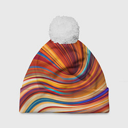 Шапка с помпоном Цветные волны - нейросеть, цвет: 3D-белый