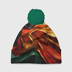 Шапка с помпоном Оранжевая и зеленый абстракция, цвет: 3D-зеленый