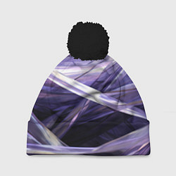 Шапка с помпоном Фиолетовые прозрачные полосы, цвет: 3D-черный