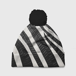 Шапка с помпоном Зебровые полоски на текстуре, цвет: 3D-черный