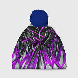 Шапка с помпоном Череп и фиолетовые полосы, цвет: 3D-тёмно-синий