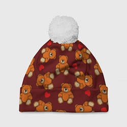 Шапка c помпоном Игрушечные влюбленные мишки и сердца