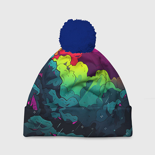 Шапка c помпоном Кислотная яркая абстракция / 3D-Тёмно-синий – фото 1