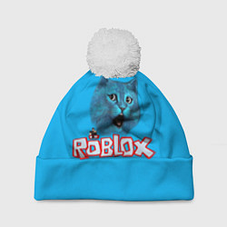 Шапка с помпоном Roblox синий кот, цвет: 3D-белый