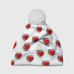 Шапка с помпоном Стикеры наклейки объемные сердечки, цвет: 3D-белый