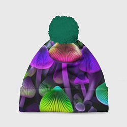 Шапка с помпоном Люминесцентные грибы, цвет: 3D-зеленый