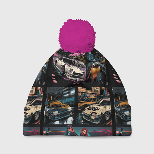Шапка c помпоном Japanese jdm art / 3D-Малиновый – фото 1